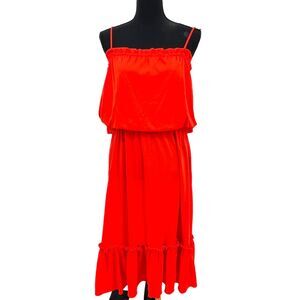 Vintage Put On Orange Polyester Spaghetti Straps‎ Ruffle Maxi Dress Medium